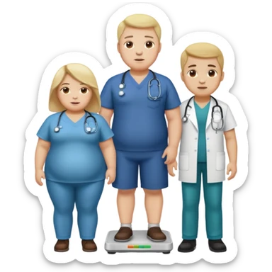 pessoa gorda em cima de balança e medico do lado sticker