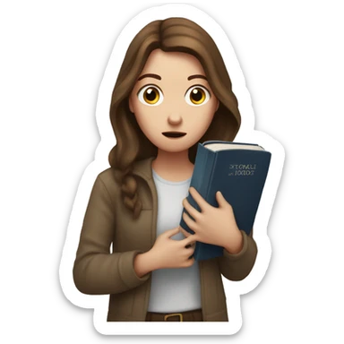 White Girl with brown hair Looking scared, with a bible in hand  sticker