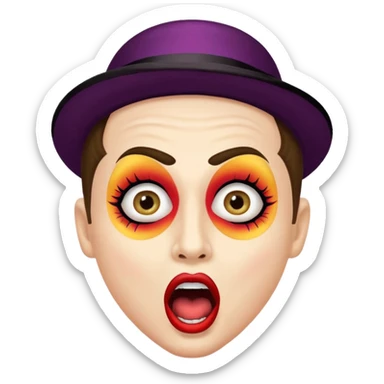 portrait of a cabaret actor with a whitened face and made-up eyes and mouth, his mouth wide open and his gaze shocked sticker