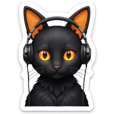 black cat with small ears with headphones sticker