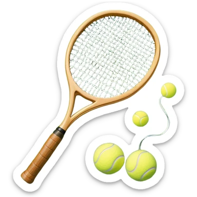 A detailed tennis racket resting on lush green grass beside a bright yellow tennis ball. The scene captures the essence of classic lawn tennis, with a crisp and clean background emphasizing the elegance and tradition of the sport sticker