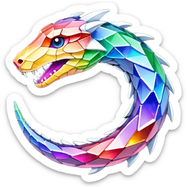 ouroboros serpent made of rainbow crystal shards sticker