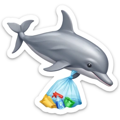 dolphin eat plastic waste bag sticker