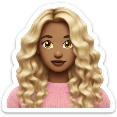 Blonde balayage long hair women pink sweater sticker