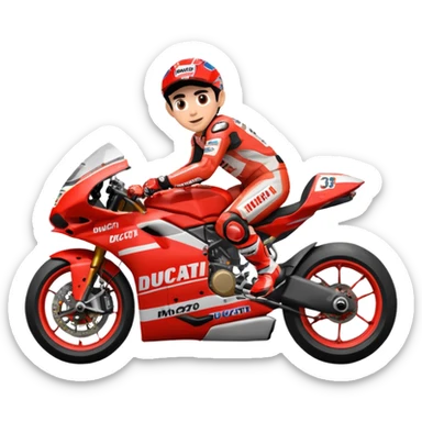 Un emoji de moto gp dé Ducati Marc Márquez pero con la moto del 2025 y el número del piloto es el 93 sticker