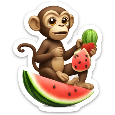 Monkey eating chicken and watermelon  sticker