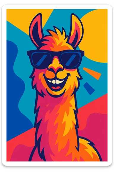stylish llama, sunglasses, cheeky smile, energetic and modern, vibrant toon style, bright colors sticker