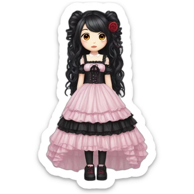 Gothic lolita pink and black, long hair, red and black hair, full body sticker