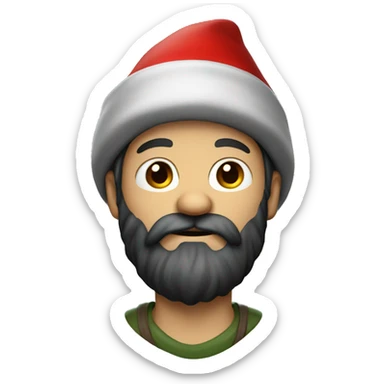 A white guy with a black beard wearing a red gnome hat sticker