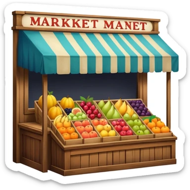 colorful market stall with fruits and goods inside an old store window sticker
