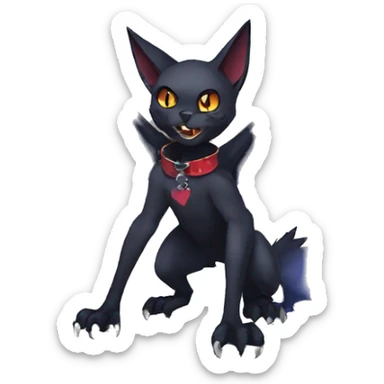  cool edgy anthro dark-themed animal vampiric bat-cat-hybrid Fakemon  with a collar full body sticker