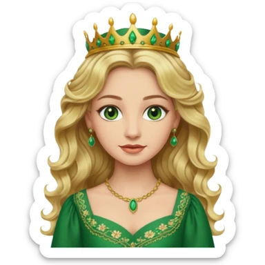 Queen, blonde wavy hair, green eyes, long green dress sticker