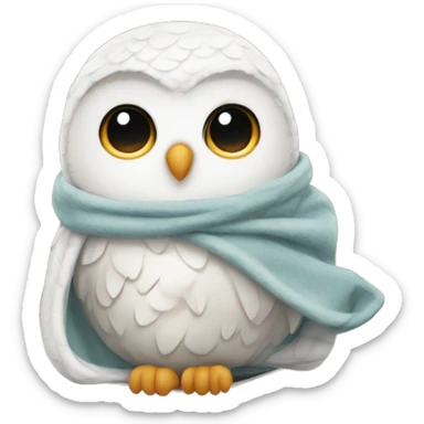 Snow Owl wrapped up in a nice warm cozy blanket sticker