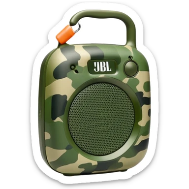 Minimalist JBL Clip 4 speaker with classic green army camouflage pattern, iOS emoji style sticker