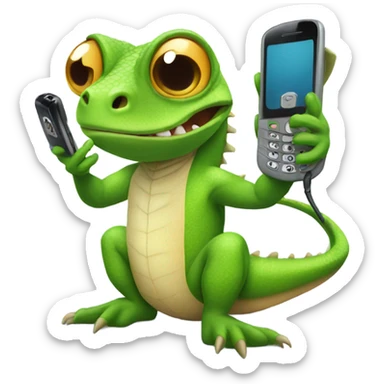 Lizard with a phone sticker