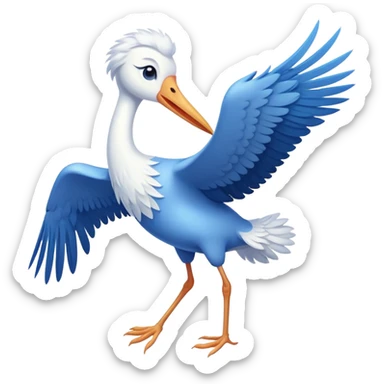stork flying with a baby in a blue bundle sticker