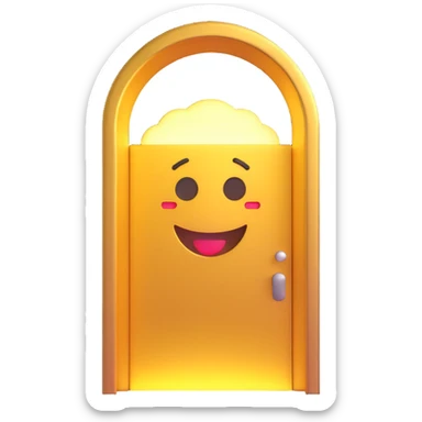 3D emoji style, dark environment featuring a golden door slightly open. A massive white light beam and radiant glow stream out, with light visibly cutting through the darkness. No background. sticker