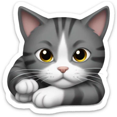 Un gato gris y negro chiquitito dormido hecho bola  sticker