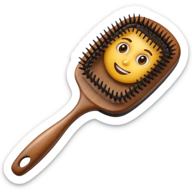 brown hairbrush, Samsung emoji style, realistic bristles sticker