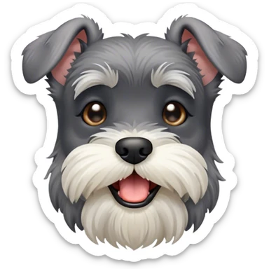 Cinematic Cute Yawning Miniature Schnauzer Portrait Emoji, Head cocked with a wide, adorable yawn and droopy, charming eyes, featuring a neatly trimmed, lovable salt-and-pepper fur, simplified yet irresistibly cute, highly detailed, glowing with a warm, relaxed radiance, high shine, exuding a sleepy yet spirited charm, styled with a soft, cozy glowing outline, capturing the essence of a Miniature Schnauzer mid-yawn, radiating pure, drowsy cuteness! sticker