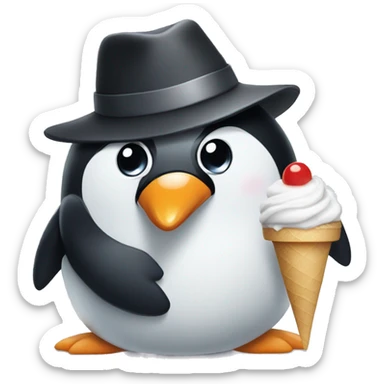 Penguin with a hat and a ice crean sticker
