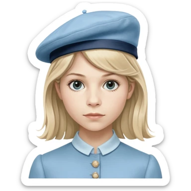 Clemence Poesy is Fleur Delacour in harry potter, light blue dress, light blue classic French beret – soft, round, and slightly tilted to one side. sticker