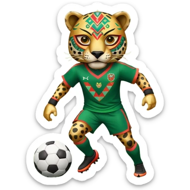 jaguar mexicano con vestimenta azteca que juega futbol sticker