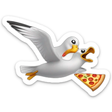 Flying seagull with pizza slice in beak sticker