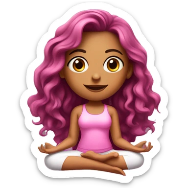 Realistic Hispanic girl with long wavy hair and makeup  wearing pink doing yoga sitting on yoga mat  sticker