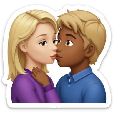 Blonde white girl kissing brown curly headed boy sticker