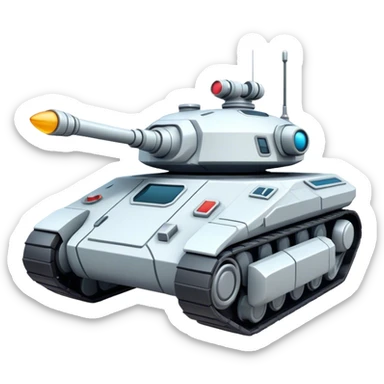 Clash of Clans aesthetic: Cinematic Playful 3D Isometric Space Tank Emoji, rendered in a 3D vector-style similar to standard emojis with minimal shading and bold, simplified shapes. A compact, distinct form with signature details, softly glowing with a futuristic sci-fi warfare charm. Simplified yet unmistakably iconic, highly detailed and consistent, glowing with a soft radiance and high shine. Stylized with a touch of high-tech brilliance and a soft glowing outline, capturing the essence of a beloved gaming relic with a friendly, playful manner! sticker
