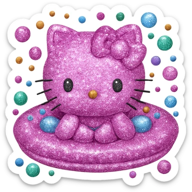 Add even more sparkling glitter to Hello Kitty, make the glitter extra shiny and prominent, keep the emoji style, no background. sticker