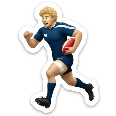 Rugby player that is a white guy with curly blonde hair and is runing with a rugby ball sticker