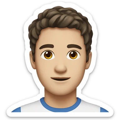 a young man with dark brown hair, oblong face, beatiful eyes, white skin sticker