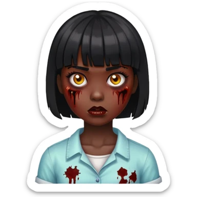 zumbie girl if black short hair and bangs sticker