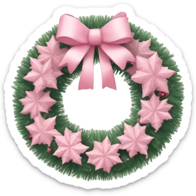 pastel pink christmas wreath with a pink bow sticker