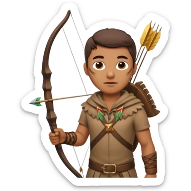 The classic hunter image with a bow and arrow on his back, dressed in brown with some animal made decorations sticker