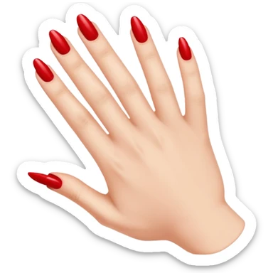 A woman's hand with red nail polish sticker
