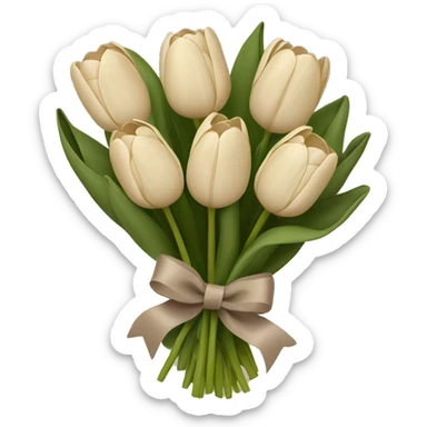 Beige tulips with a taupe bow holding bouquet together sticker