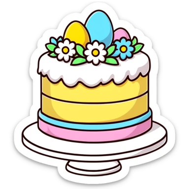Easter cake with spring flowers and ribbons sticker