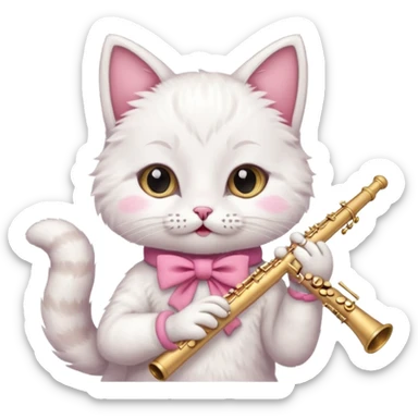 cute cat with pink bow playing the flute  sticker