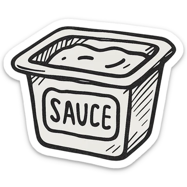 Fast food sauce icon, hand drawn, black outlines, no fill, simple and clean, front view sticker
