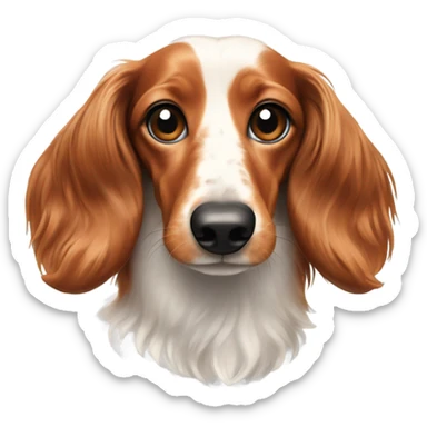 A long-haired marble dachshund stands red-haired sticker