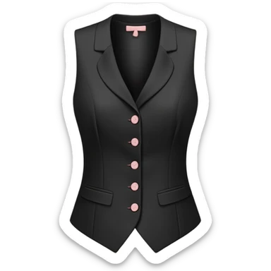 black formal women's vest with feminine cut, 3 buttons, tailored for women, sleeveless garment only sticker