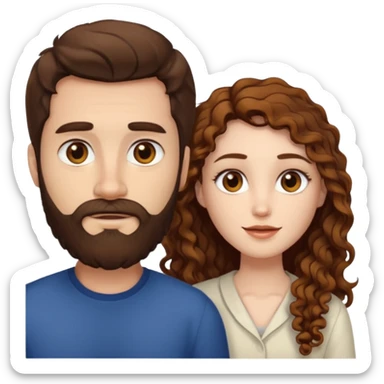 Criar Casal - Homem branco de cabelo liso e olhos marrom, com barba e mulher de pele branca cabelo cacheado marrom longo e olhos mel sticker