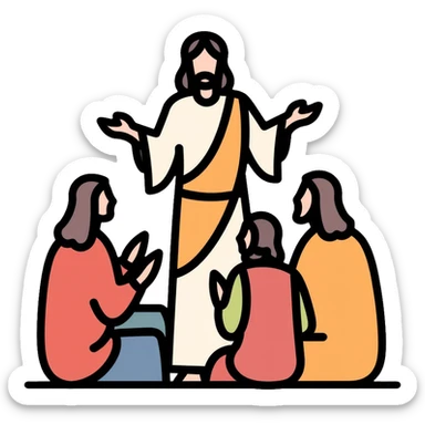 Jesus teaching his followers, spiritual leader with disciples sticker
