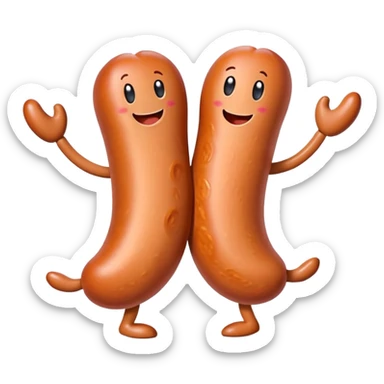 two sausages  wirh arms und legs, hugging each other sticker