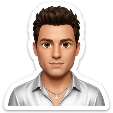 Howie Dorough from Backstreet Boys with brown eyes, dark brown hair, white metallic shirt, silver necklace sticker