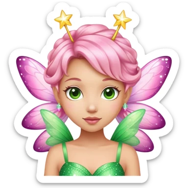 pink fairy in green dress sparkle sticker