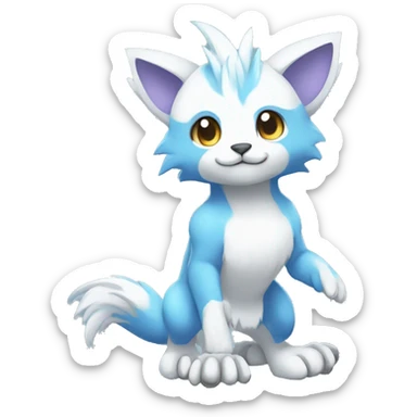 Cute cool white blue animal hybrid Fakemon full body sticker